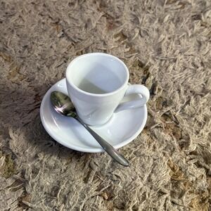 6pc White Espresso Cup Set w/ Saucers & Spoons Porcelain Coffee